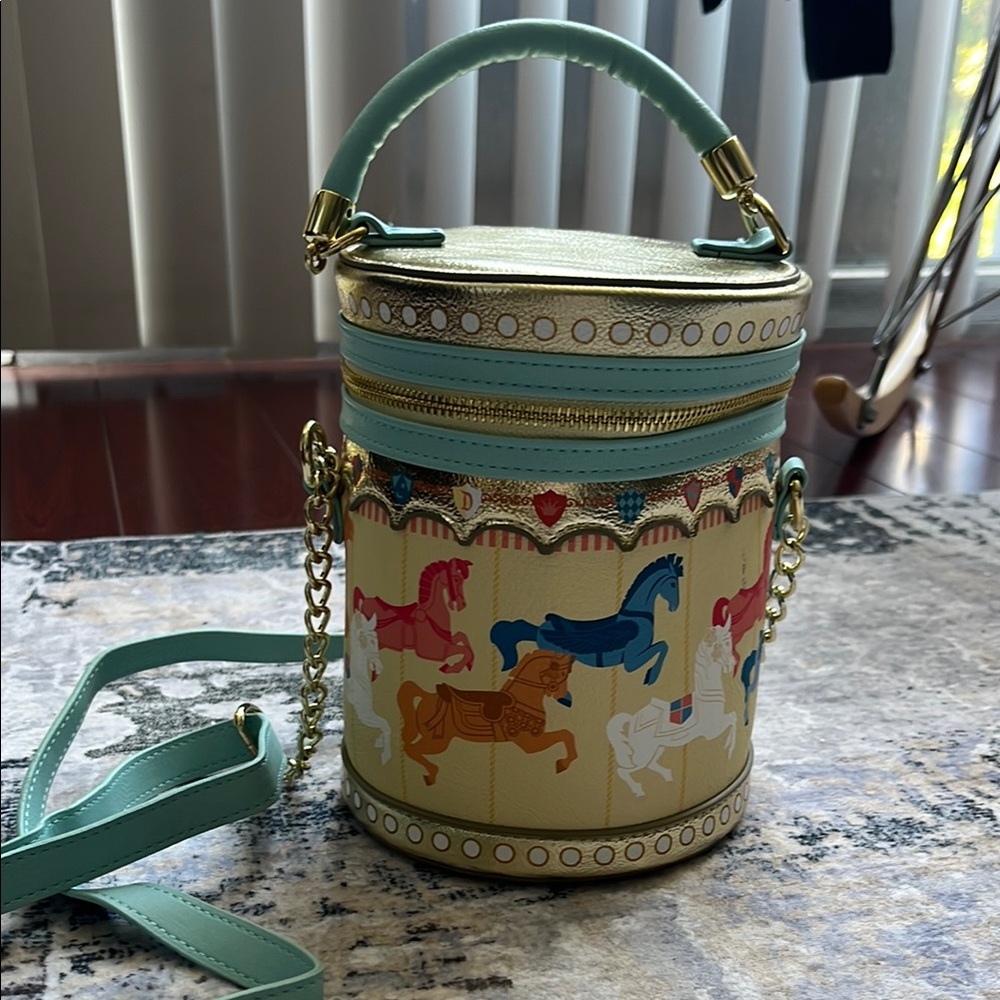 Loungefly Green and Gold Mini Bag with Carousel Charm